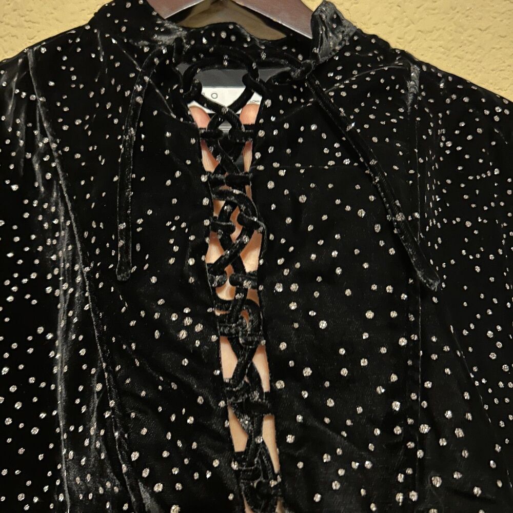 IRO Paris Tepita Lace-Up Glitter Velvet Top Women US 6 Small Black Whimsigoth - Picture 5 of 8